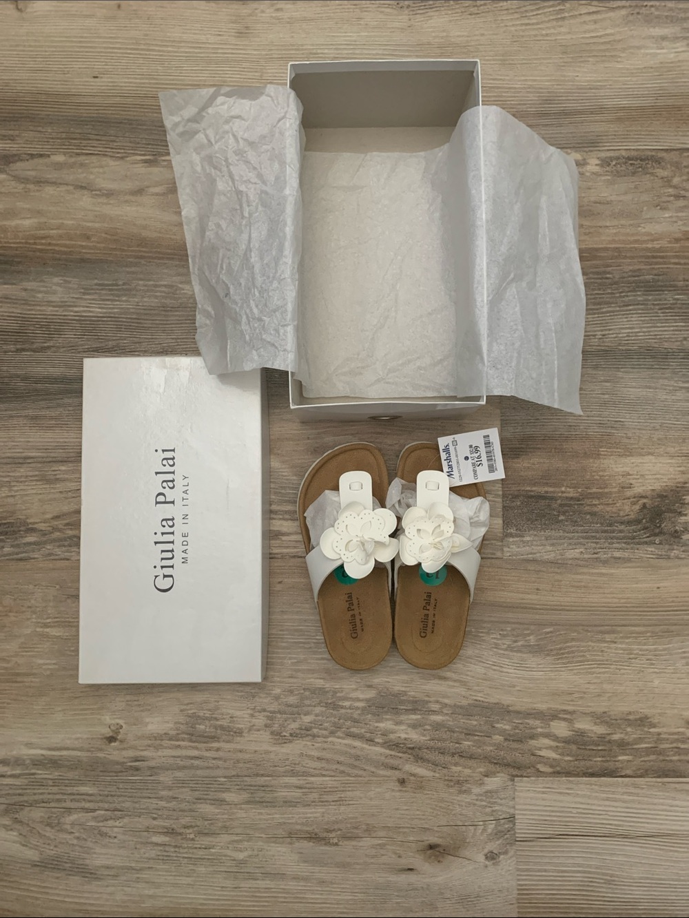 Giulia Palai Girls' White Floral Leather Slide Sandals